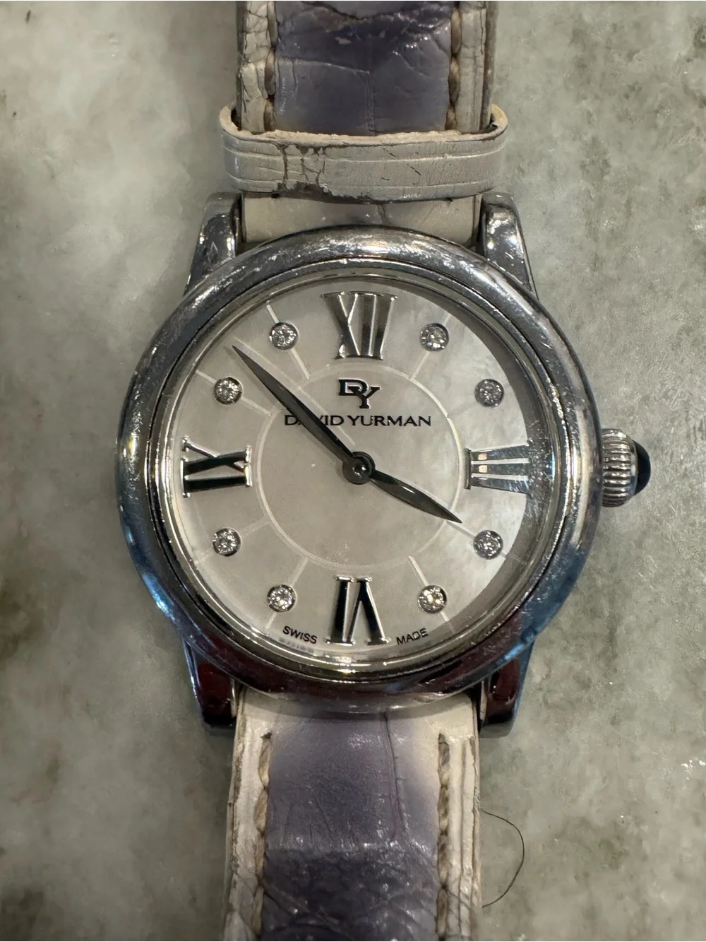 David Yurman Silver Case White Dial Leather Strap Watch